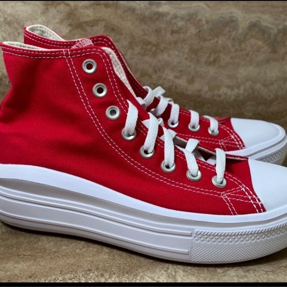 Women’s Converse Platform Chuck Taylor All Star Move Red White Shoes - Picture 7 of 7